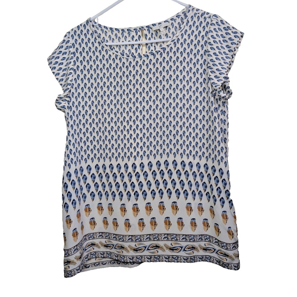 Joie Women's Top Feather Print Keyhole Back Relaxed Fit Size Small